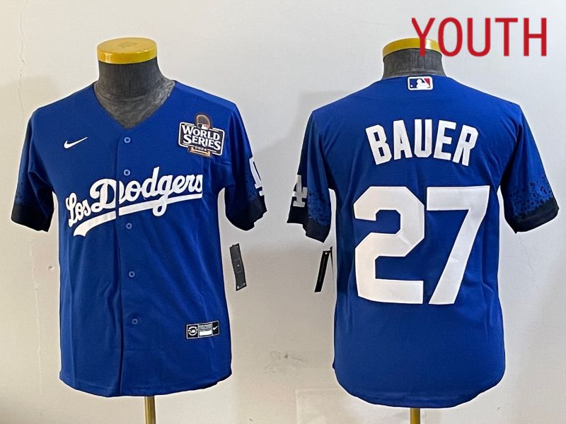 Youth Los Angeles Dodgers #27 Bauer Blue City Edition Nike 2024 MLB Jersey style 1120